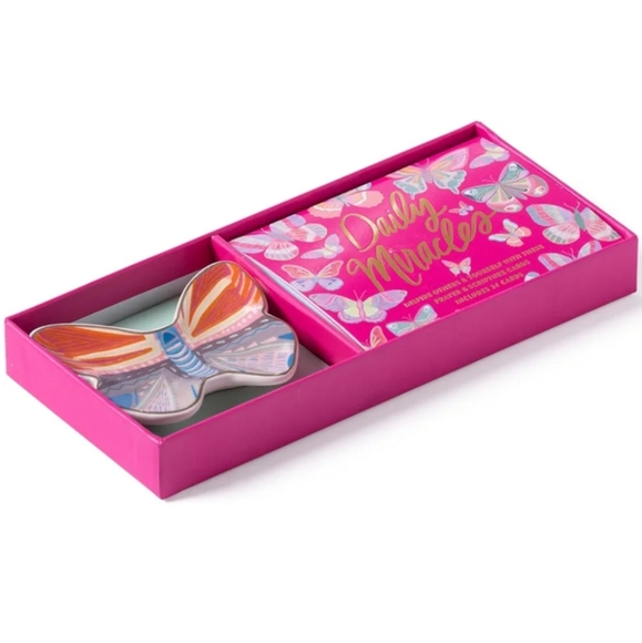 💕NIB Ceramic Butterfly Trinket Tray with Daily Miracle Cards Gift Set💕 - Picture 2 of 4